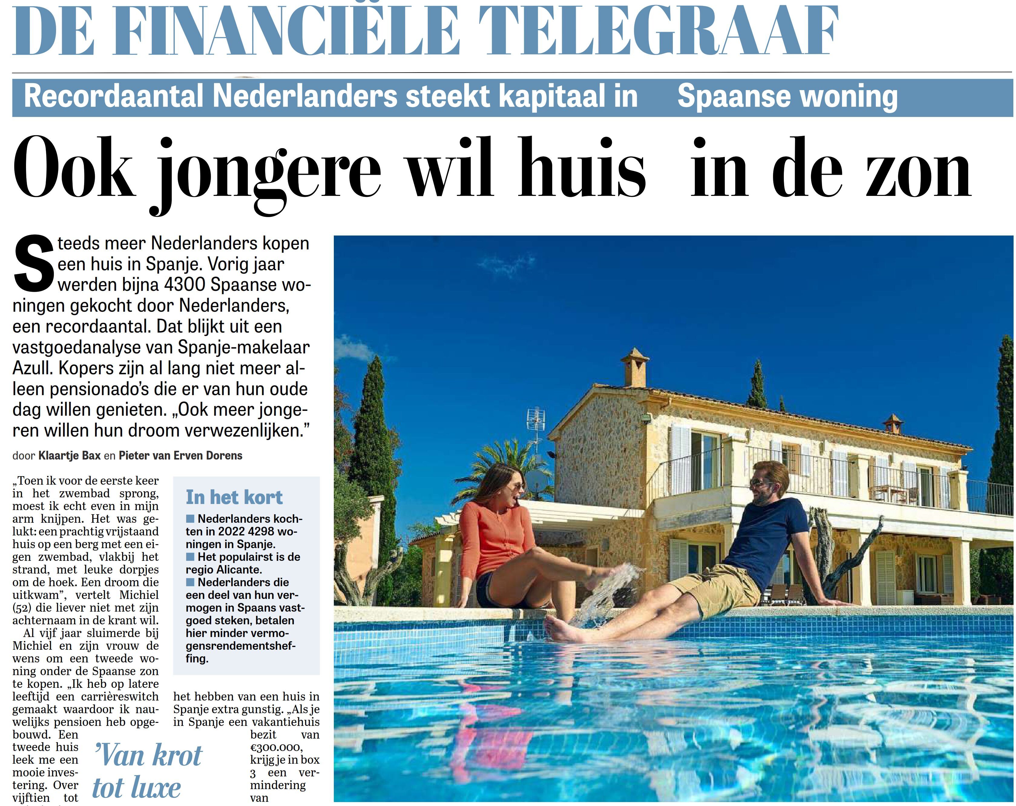 De Telegraaf 27-05-2023 - Recordaantal Nederlanders steekt kapitaal in Spaanse woning.