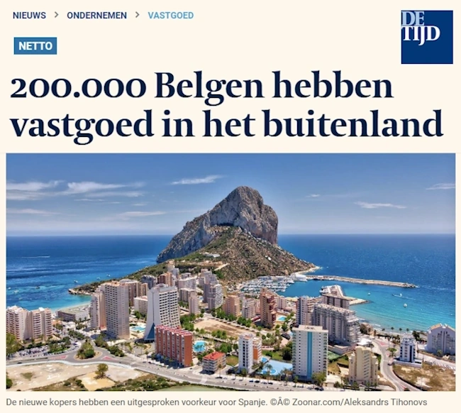 De Tijd : 200.000 Belgen hebben vastgoed in het buitenland200.000 Belgen hebben vastgoed in het buitenland