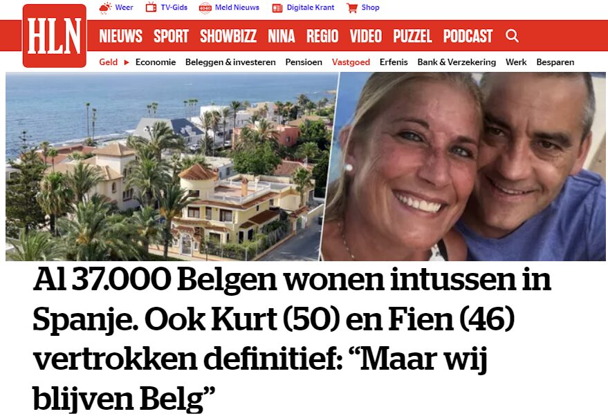 HLN 2023-11-22. Al 37.000 Belgen wonen intussen in Spanje. Ook Kurt (50) en Fien (46) vertrokken definitief: “Maar wij blijven Belg”